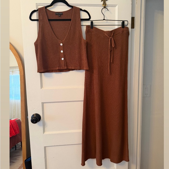 Miou Muse Dresses & Skirts - Miou Muse Knitted Maxi Skirt and vest set in Cocoa - LARGE